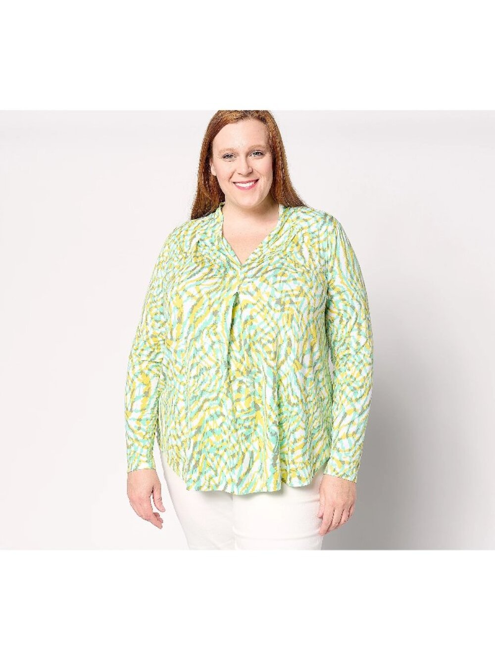 Belle by Kim Gravel Top XS Rayon Spandex Shaded Tiger Invert Pleat Lime Vibrant